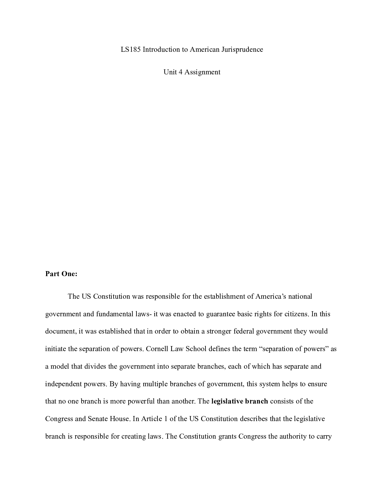 Preview image for LS185Unit4Assignment.docx  LS185 Introduction to American Jurisprudence  Unit 4 Assignment